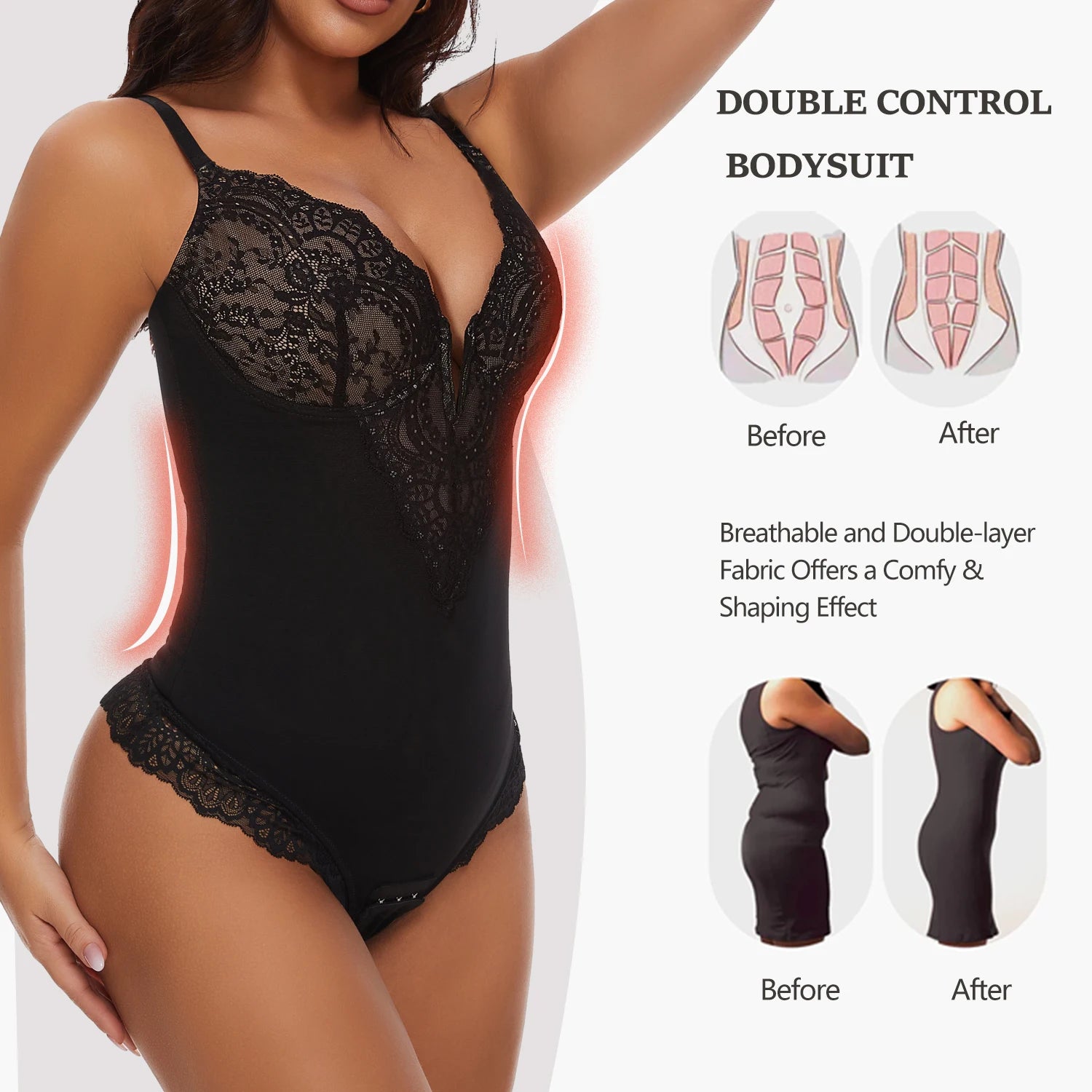 Sexy Lace Shapewear Bodysuits Slimming Bodys Women V-Shaped Bra Underwear Thong Bottom Full Body Shapers Shapewear Jumpsuit 2024