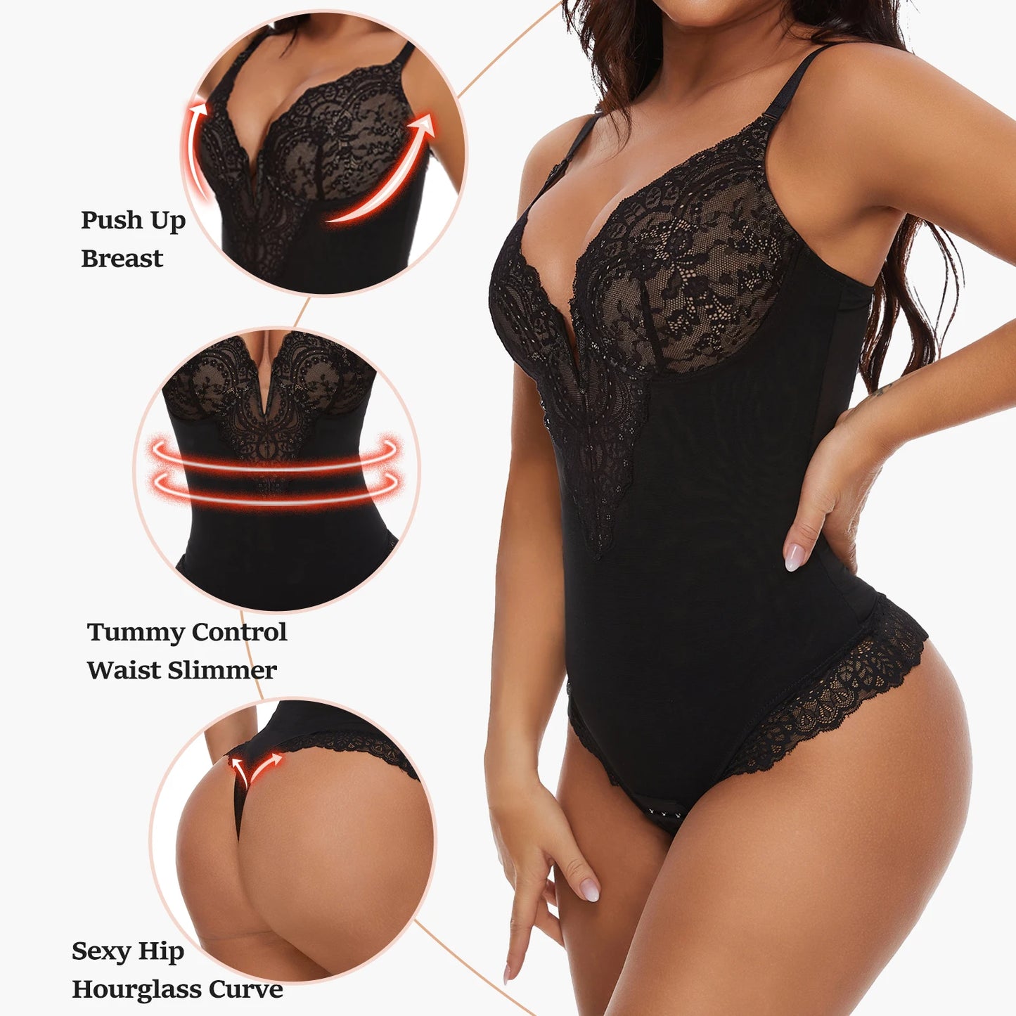 Sexy Lace Shapewear Bodysuits Slimming Bodys Women V-Shaped Bra Underwear Thong Bottom Full Body Shapers Shapewear Jumpsuit 2024