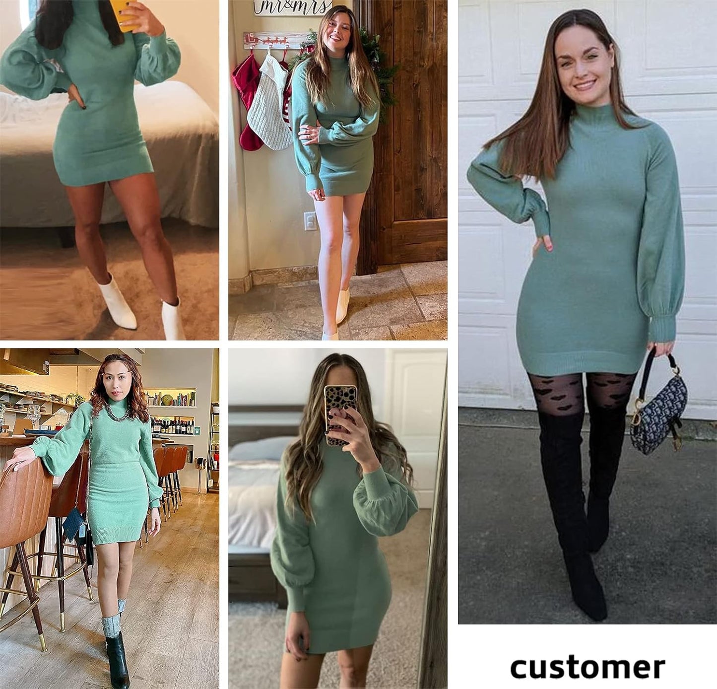 Women'S Mock Neck Ribbed Long Sleeve Bodycon Pullover Cute Mini Sweater Dress