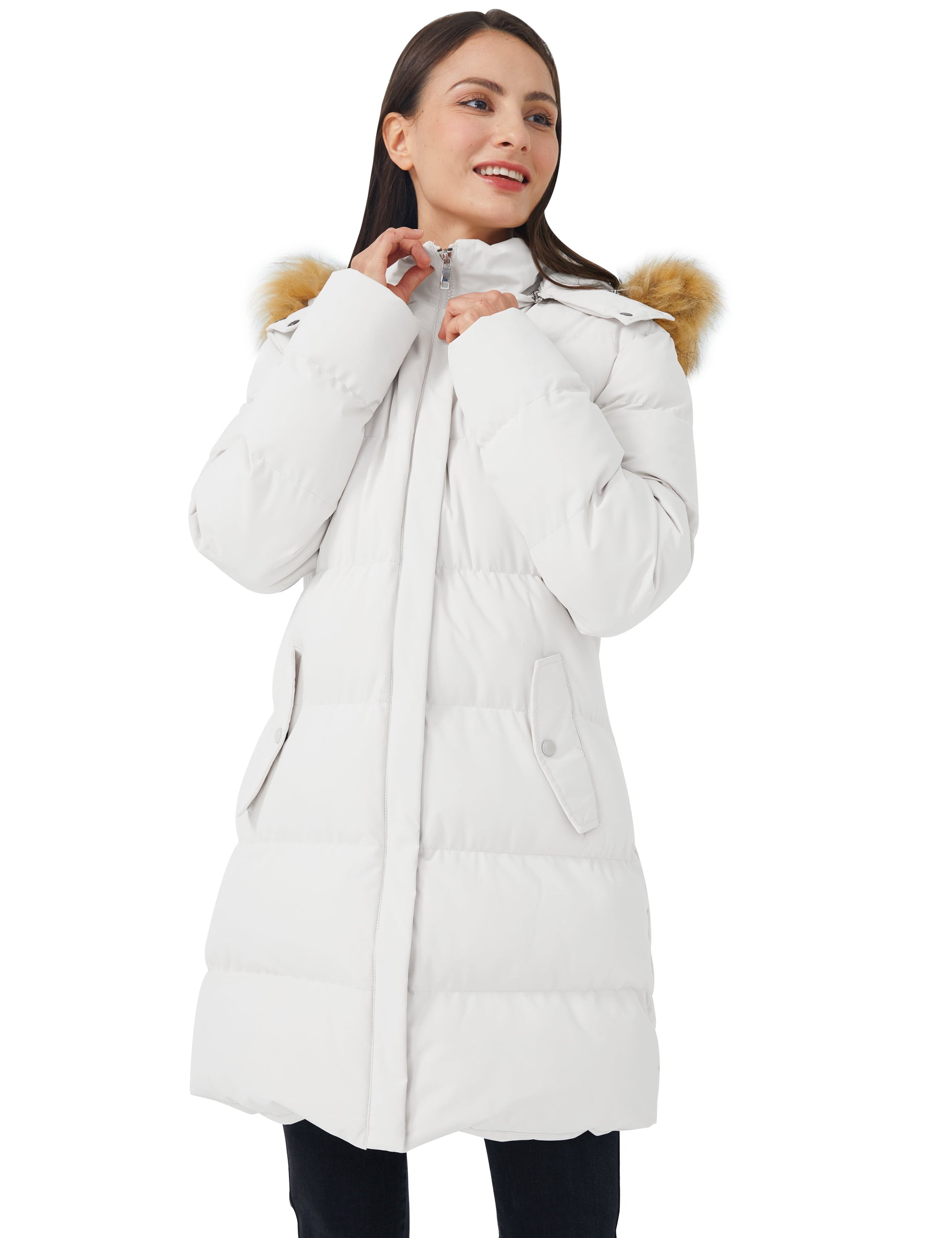 Women'S Winter Coat Hooded Puffer Jacket Warm Waterproof Puffer Coat White L