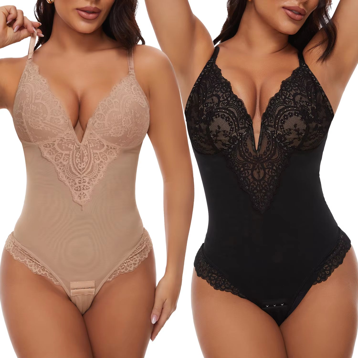 Sexy Lace Shapewear Bodysuits Slimming Bodys Women V-Shaped Bra Underwear Thong Bottom Full Body Shapers Shapewear Jumpsuit 2024